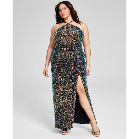 NWT B Darlin Cocktail and Party Dress 2HT8976 16W Black / Royal Blue Iridescent - Picture 1 of 7